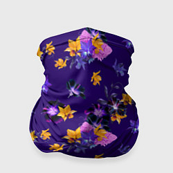 Бандана-труба Цветы Разноцветные Ирисы На Синем Фоне, цвет: 3D-принт