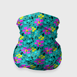 Бандана-труба Яркий цветочный узор на бирюзовом фоне, цвет: 3D-принт