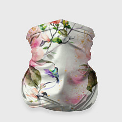 Бандана-труба Цветы Нарисованные Магнолии и Разноцветные Птицы, цвет: 3D-принт