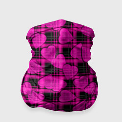 Бандана Black and pink hearts pattern on checkered