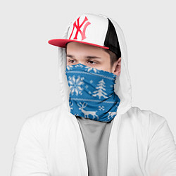 Бандана-труба Рождественский синий свитер с оленями, цвет: 3D-принт — фото 2