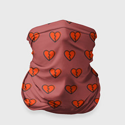 Бандана-труба Разбитые сердца на бордовом фоне, цвет: 3D-принт
