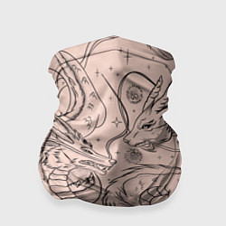 Бандана-труба Дракон - унесенные призраками: тату на бежевом, цвет: 3D-принт