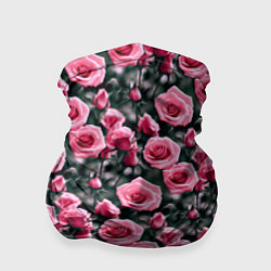 Бандана-труба Кусты розовых роз на сером фоне, цвет: 3D-принт