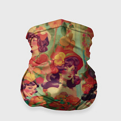 Бандана-труба Винтажные ретро леди и цветы, цвет: 3D-принт