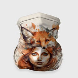 Бандана-труба Осенний портрет девушка-лиса, цвет: 3D-принт