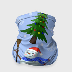 Бандана-труба Снеговики с новогодними елками паттерн, цвет: 3D-принт