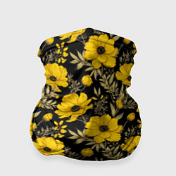 Бандана-труба Желтые цветы на черном фоне паттерн, цвет: 3D-принт
