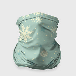 Бандана-труба Снежинки и звезды на матно зеленем, цвет: 3D-принт