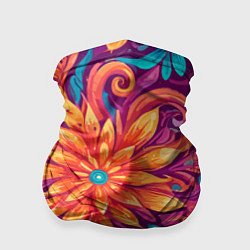 Бандана-труба Цветы и листья узор, цвет: 3D-принт