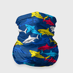 Бандана-труба Разноцветные акулы на глубине, цвет: 3D-принт
