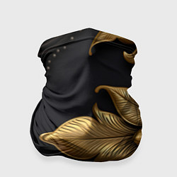 Бандана-труба Золотые объемные листья на черном фоне, цвет: 3D-принт