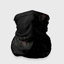 Бандана-труба Ветка елки с шишками на черном фоне, цвет: 3D-принт