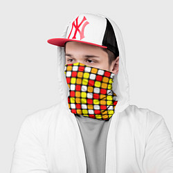 Бандана-труба Красные, жёлтые и белые квадраты, цвет: 3D-принт — фото 2