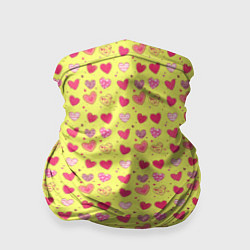 Бандана-труба Сердечки на желтом - паттерн, цвет: 3D-принт