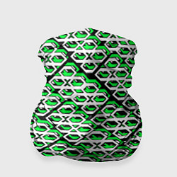 Бандана-труба Зелёно-белый узор на чёрном фоне, цвет: 3D-принт