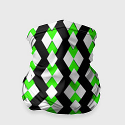 Бандана-труба Зелёные и белые ромбы на чёрном фоне, цвет: 3D-принт