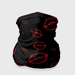 Бандана-труба Паттерн красные губы на черном - lips red, цвет: 3D-принт