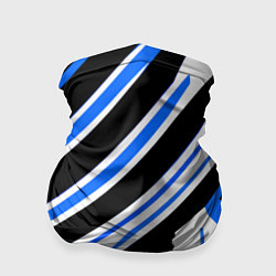 Бандана-труба Чёрно-синие полосы на белом фоне, цвет: 3D-принт
