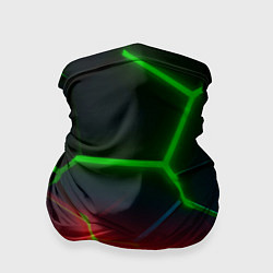 Бандана-труба Зеленые и красные неоновые плиты в разломе, цвет: 3D-принт