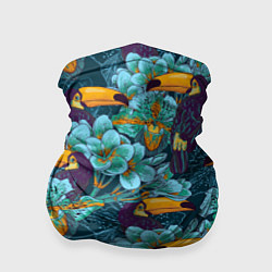 Бандана-труба Узор цветы с туканом, цвет: 3D-принт