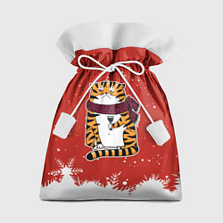 Мешок для подарков Грустный тигр с бокалом вина, цвет: 3D-принт