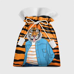 Мешок для подарков Тигр фурри на стиле, цвет: 3D-принт