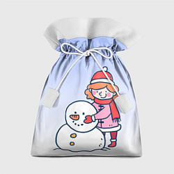 Мешок для подарков Девочка лепит снеговика, цвет: 3D-принт