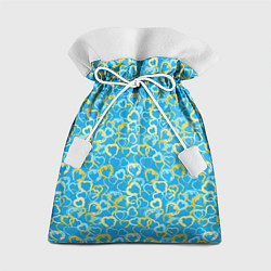 Мешок для подарков Золотые и голубые сердца на небесно-синем фоне, цвет: 3D-принт