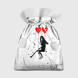 Мешок для подарков BANKSY БЭНКСИ девочка на качелях с сердцами, цвет: 3D-принт