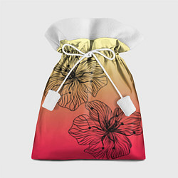Мешок для подарков Черные абстрактные цветы на красно-желтом градиент, цвет: 3D-принт