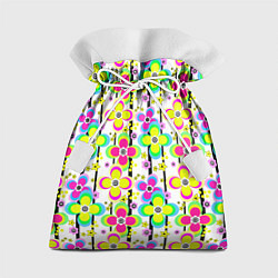 Мешок для подарков Цветочный ретро узор в неоновых тонах, цвет: 3D-принт