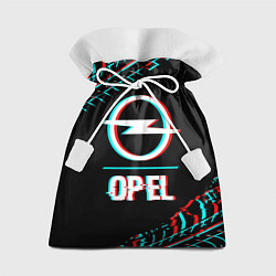 Мешок для подарков Значок Opel в стиле Glitch на темном фоне, цвет: 3D-принт