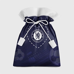 Мешок для подарков Лого Chelsea в сердечке на фоне мячей, цвет: 3D-принт