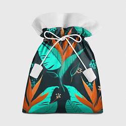 Мешок для подарков Оранжевый цветок с голубыми листами, цвет: 3D-принт