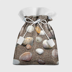 Мешок для подарков Композиция из ракушек на песке, цвет: 3D-принт