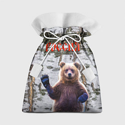 Мешок для подарков Российский медведь на фоне берёзы, цвет: 3D-принт