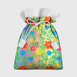 Мешок для подарков Яркий цветочный узор на радужном фоне, цвет: 3D-принт