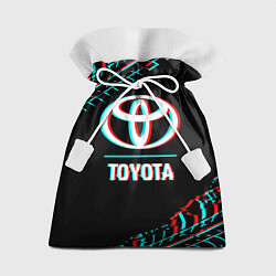 Мешок для подарков Значок Toyota в стиле glitch на темном фоне, цвет: 3D-принт