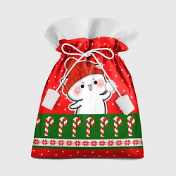 Мешок для подарков Белый котик - играет в снежки, цвет: 3D-принт