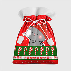 Мешок для подарков Серый котик - играет в снежки, цвет: 3D-принт