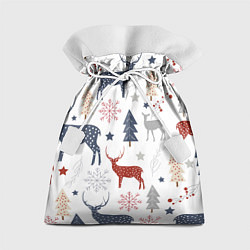 Мешок для подарков Олени в новогоднем лесу, цвет: 3D-принт