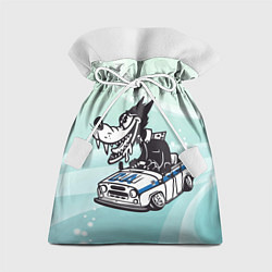 Мешок для подарков Волк за рулем автомобиля, цвет: 3D-принт