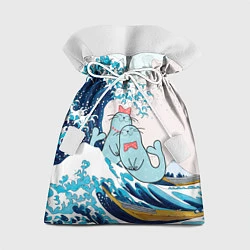 Мешок для подарков Влюбленные тюлени у большой волны Канагава, цвет: 3D-принт