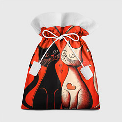 Мешок для подарков Влюблённые кошки на красном фоне, цвет: 3D-принт