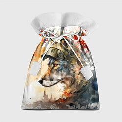 Мешок для подарков Акварельный волк солдат, цвет: 3D-принт
