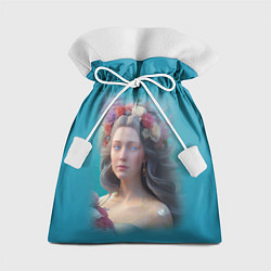 Мешок для подарков Цветочный портрет женщины с голубыми глазами, цвет: 3D-принт