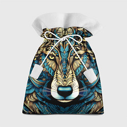 Мешок для подарков Волк в бирюзовом орнаменте, цвет: 3D-принт