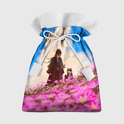 Мешок для подарков Девушка самурай и сиба ину, цвет: 3D-принт