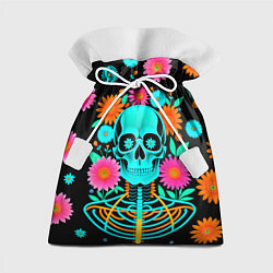 Мешок для подарков Неоновый скелет в цветах, цвет: 3D-принт